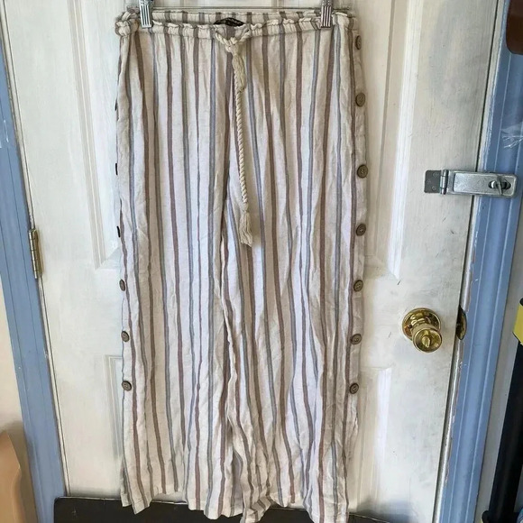 Spiaggia Dolce Lady S Decorative Buttonside Casual Beach Pull On Pants Wide Leg - Picture 9 of 16